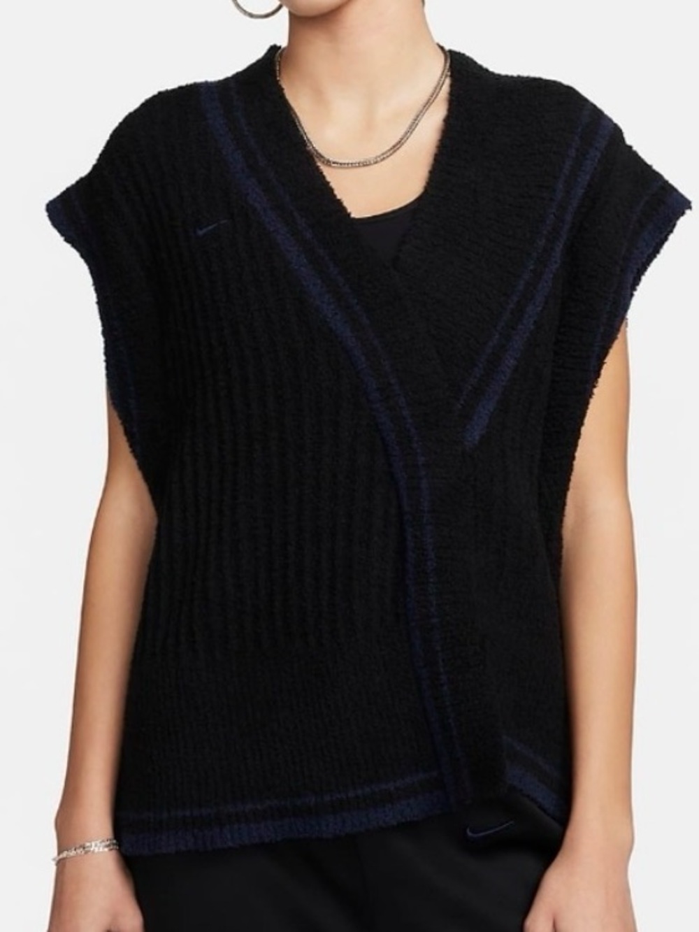 Nike Black V-Neck Sleeveless Knit Vest with Navy Trim